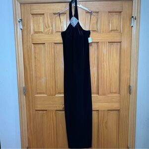 JS Boutique Black Backless Halter Dress with Silver Jewel Detail Size 10 NWT